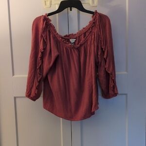 Women's Ruffled Blouse - Rust